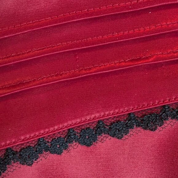 Vintage Le Chateaur Cranberry Satin Pencil Skirt With Black Lace Size M - Picture 9 of 10